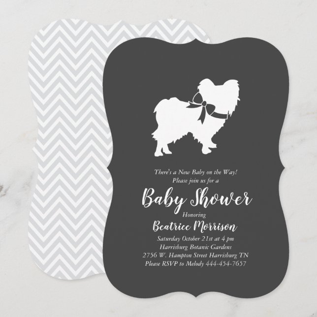 Papillon Hund Baby Shower Gender Neutral Inbjudningar (Fram/baksida)