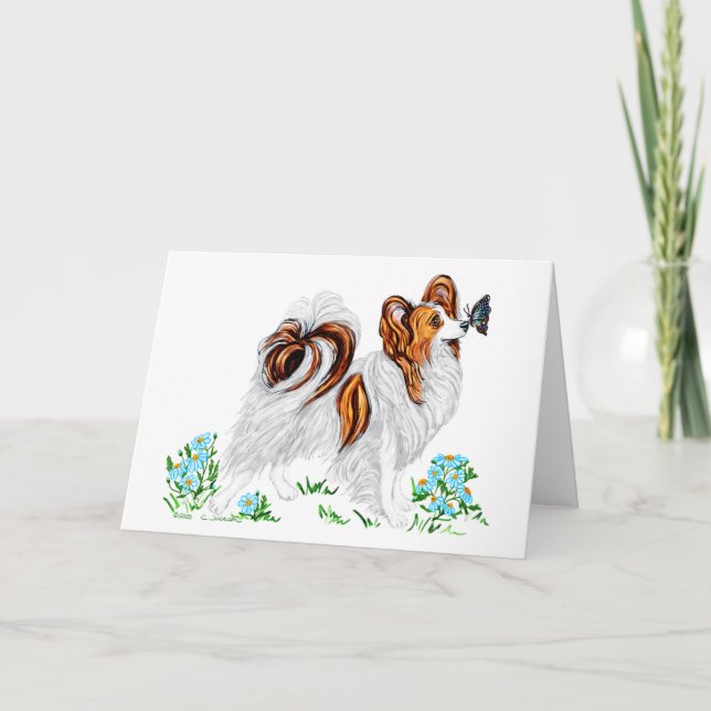 Papillon Hund & Butterfly Öga till Öga Kort (Framsida)