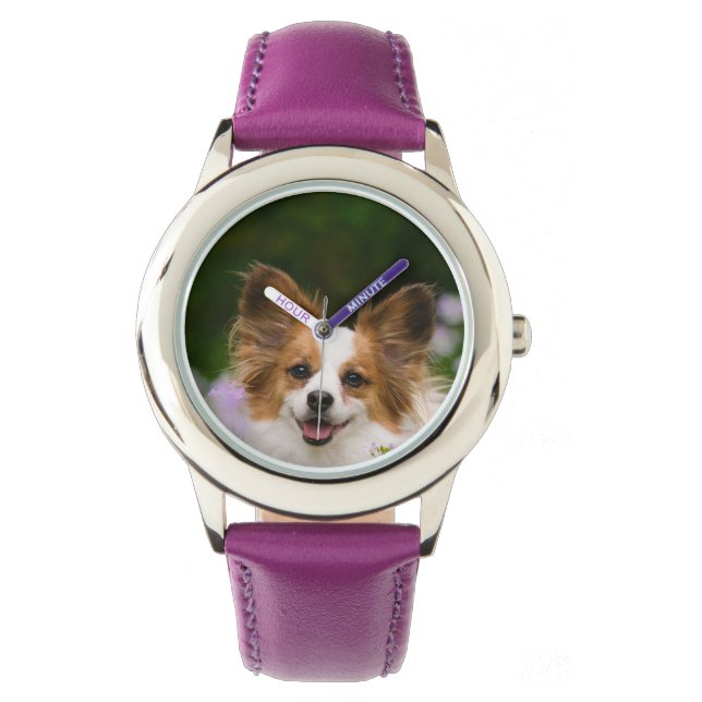 Papillon Hund Cute Romantic Porträtt - Strapwatch Armbandsur (Framsida)