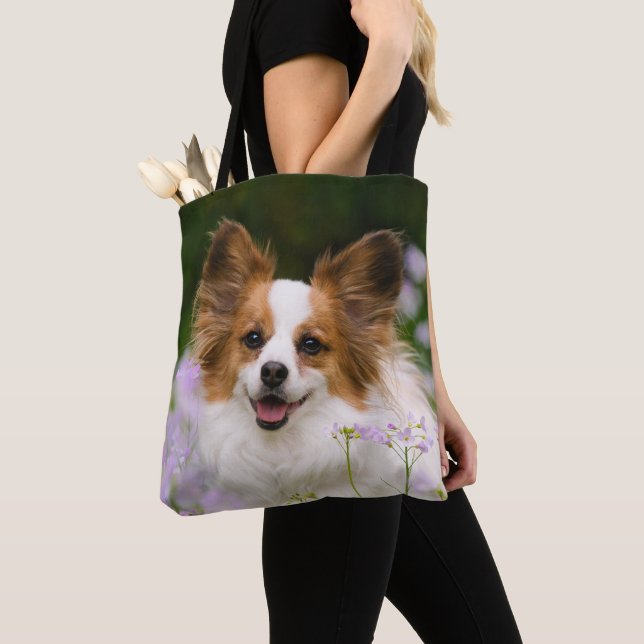 Papillon Hund Cute Romantic Potrait Photo - Tygkasse (Närbild)