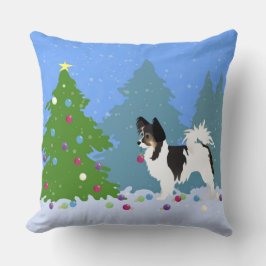 Papillon Hund Decoration Julgran in Forest Kudde