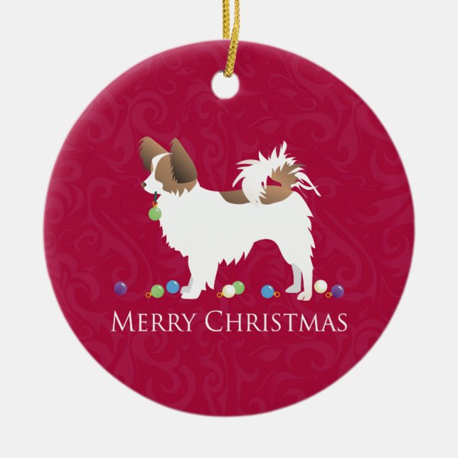 Papillon Hund God jul Design Julgransprydnad Keramik (Framsidan)