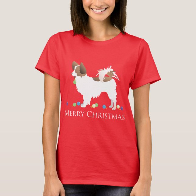 Papillon Hund God jul Design T-shirt (Framsida)
