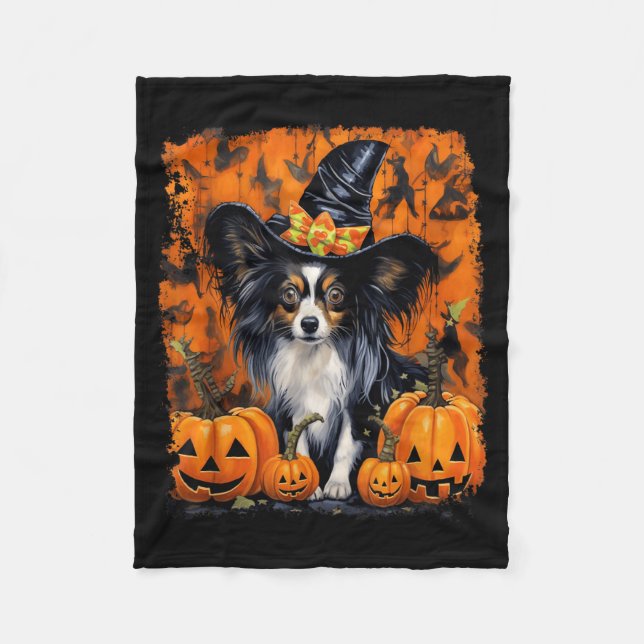 Papillon Hund Halloween Fleecefilt (Framsidan)
