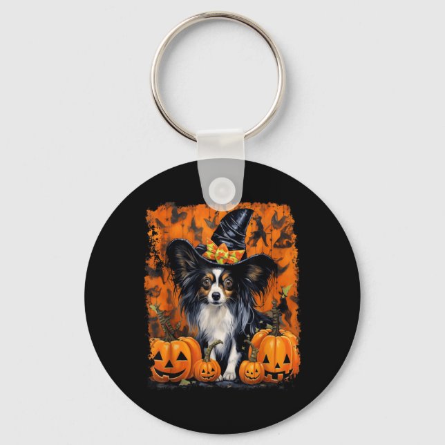 Papillon Hund Halloween Nyckelring (Framsida)