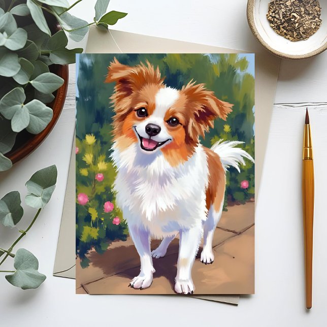 Papillon Hund | Husdjur Akvarellmålning Vykort (Skapare uppladdad)