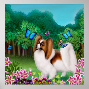 Papillon Hund i Garden Print Poster