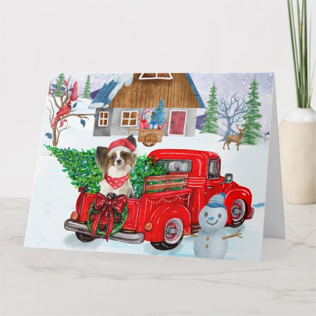 Papillon hund i jul leveransbil snö kort (Framsida)