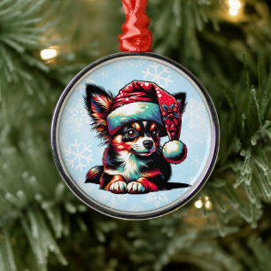 Papillon Hund i jultomten Julgransprydnad Metall