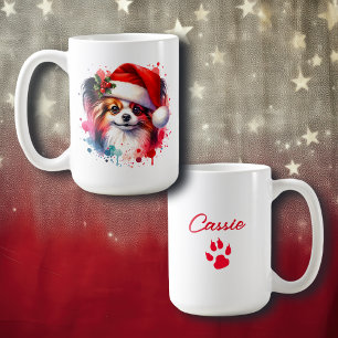 Papillon Hund i jultomten Personlig Kaffemugg