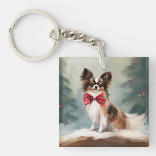 Papillon-hund i snö jul  (Framsidan)