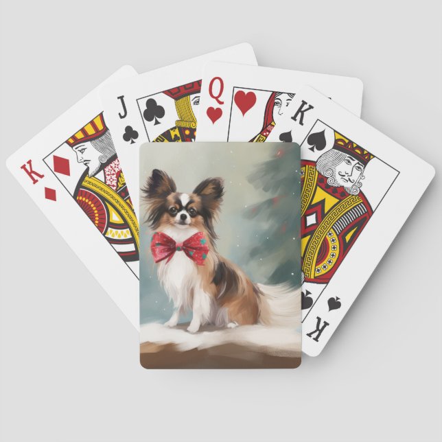 Papillon Hund i Snö-jul Casinokort (Baksidan)