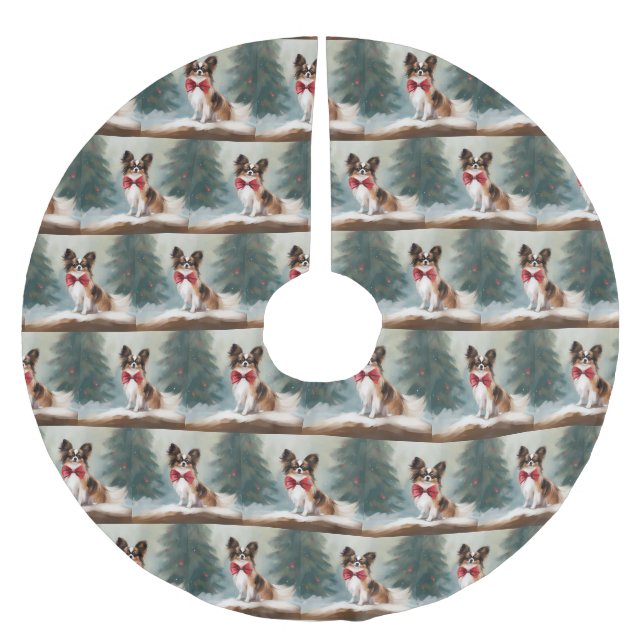 Papillon Hund i Snö-jul Julgransmatta Borstad Polyester (Framsidan)