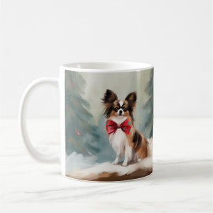 Papillon Hund i Snö-jul Kaffemugg
