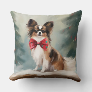 Papillon-hund i snö jul  kudde