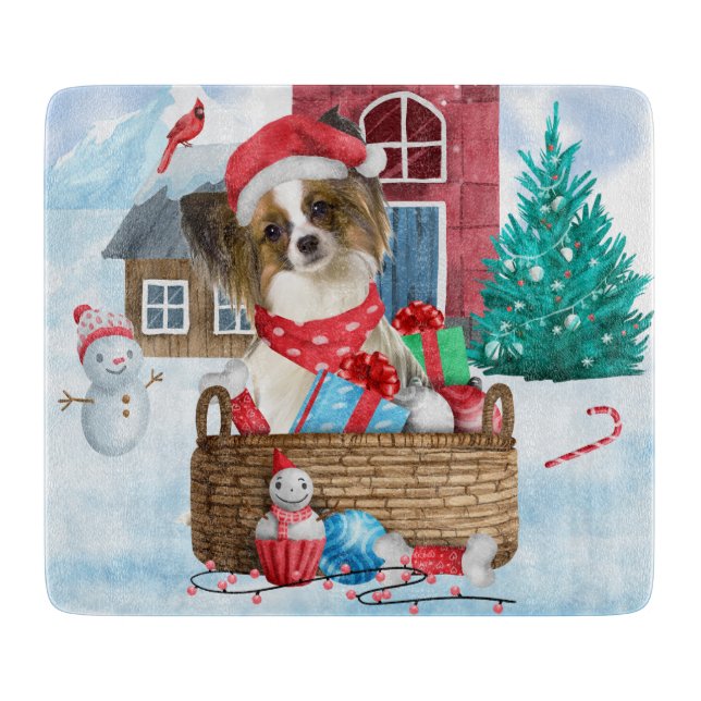 Papillon Hund I snö julhus Hund (Framsidan)
