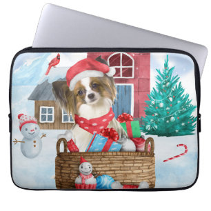Papillon Hund I snö julhus Hund Laptop Fodral