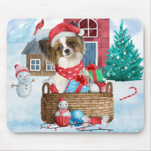 Papillon Hund I snö julhus Hund Musmatta