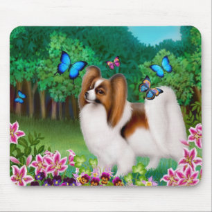 Papillon hund i trädgårds- Mousepad Musmatta