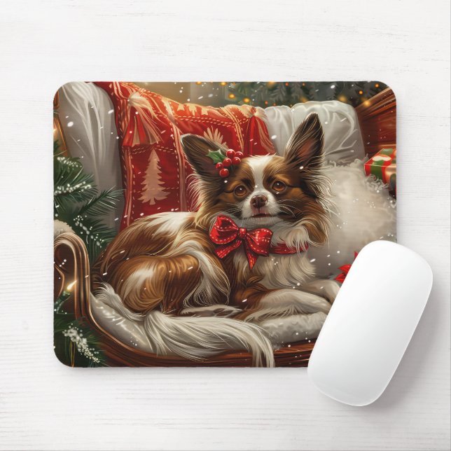 Papillon Hund Jul Festlig Musmatta (Med mus)