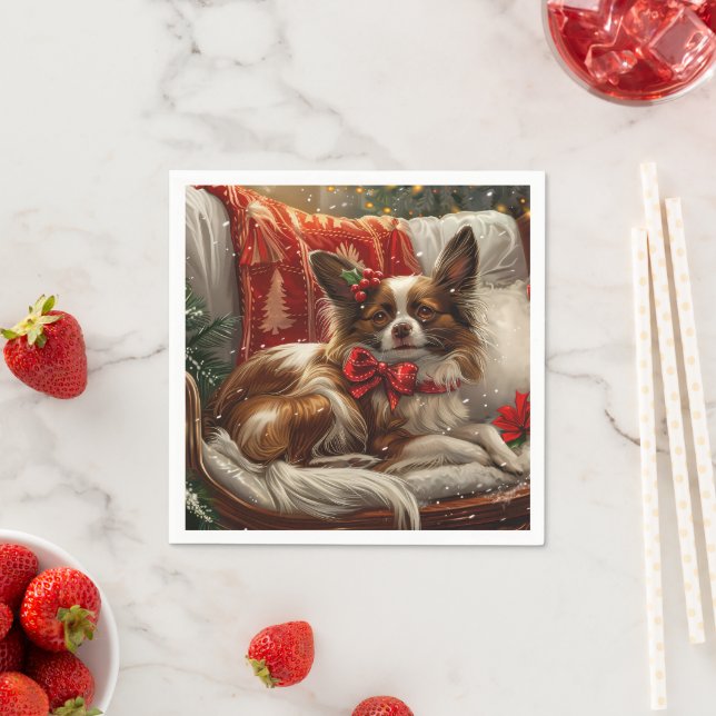 Papillon Hund Jul Festlig Pappersservett (Insitu)