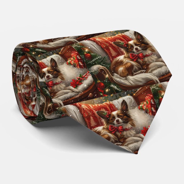 Papillon Hund Jul Festlig Slips (Rullad)