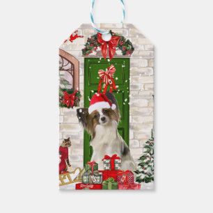 Papillon Hund jul Gift Märkre Presentetikett