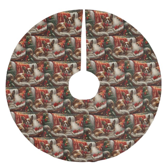 Papillon Hund jul Julgransmatta Borstad Polyester (Framsidan)