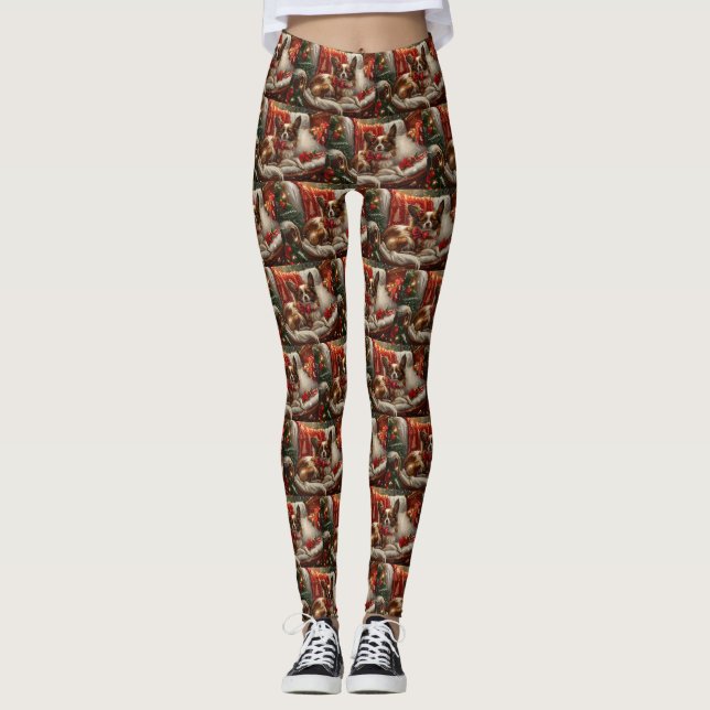 Papillon Hund jul Leggings (Framsida)
