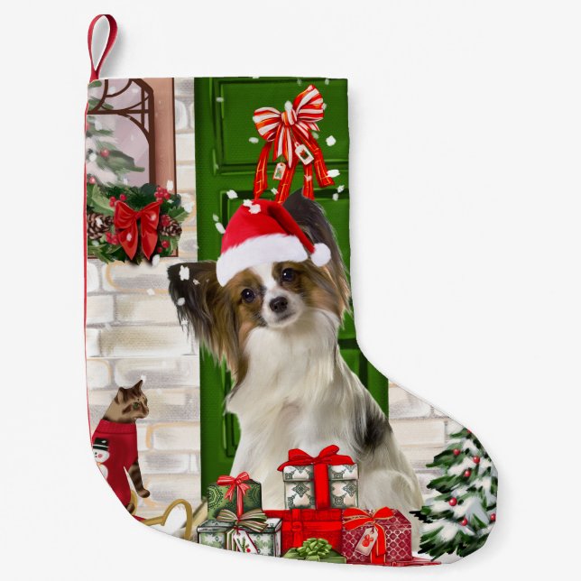 Papillon Hund jul Liten Julstrumpa (Framsidan)
