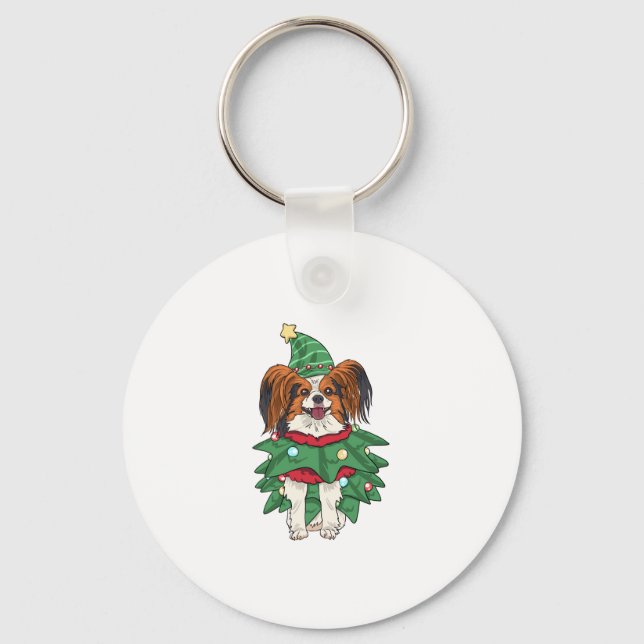 Papillon Hund jul Shirt Julafton Puppy Pet Papill Nyckelring (Framsida)