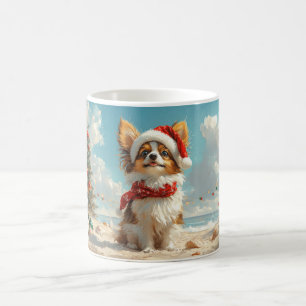 Papillon Hund Jul Vintage Strand Kaffemugg