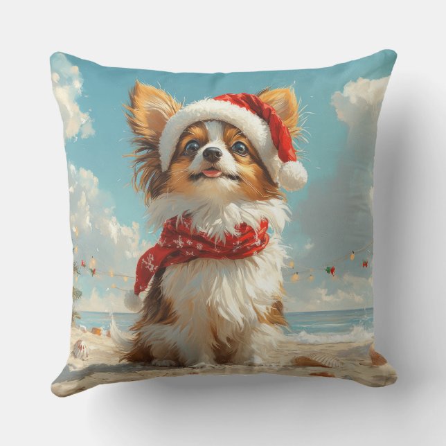 Papillon Hund Jul Vintage Strand Kudde (Baksida)