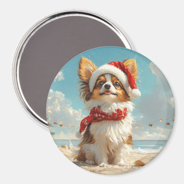 Papillon Hund Jul Vintage Strand Magnet (Front/Back)