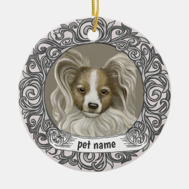 Papillon Hund Kärleksfullt Minne ornament (Framsidan)
