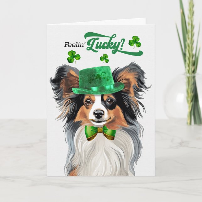 Papillon Hund Lucky St patrick's day Helgkort (Framsida)