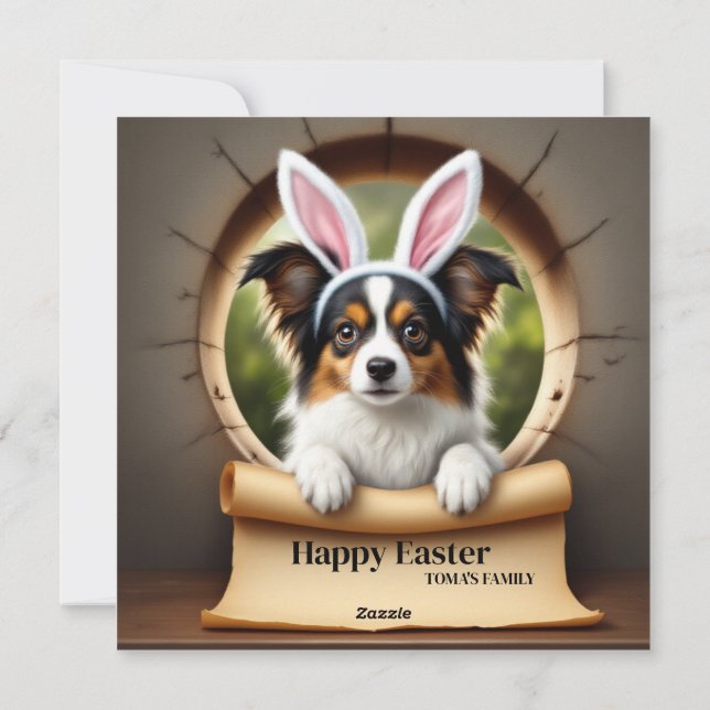 Papillon hund - med Namn Julkort (Baksida)