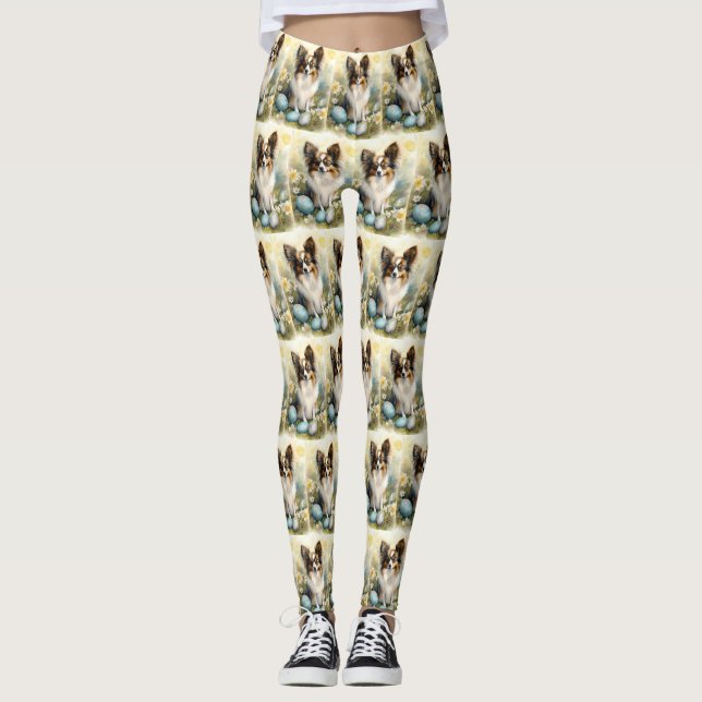 Papillon Hund med Påskägg Helgdag Leggings (Framsida)