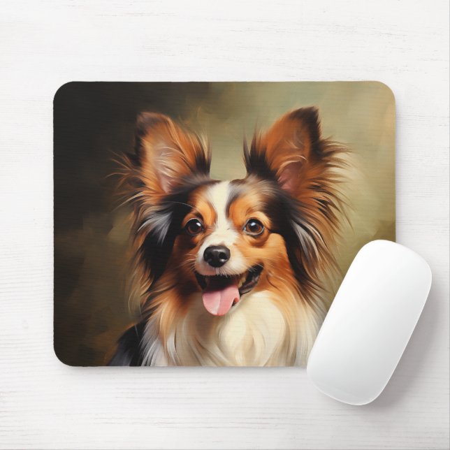 Papillon hund musmatta (Med mus)