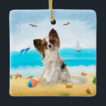 Papillon Hund på Beach Julgransprydnad Keramik<br><div class="desc">Cute hund på stranden är en perfekt presentidé för någon som kärlek i hund aveln.</div>