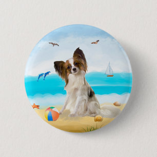 Papillon Hund på Beach Knapp