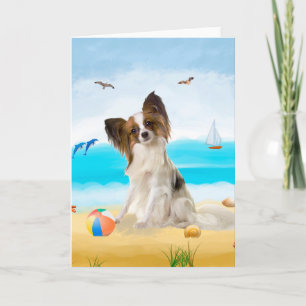 Papillon Hund på Beach Kort