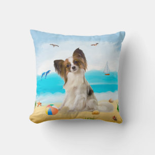 Papillon Hund på Beach Kudde