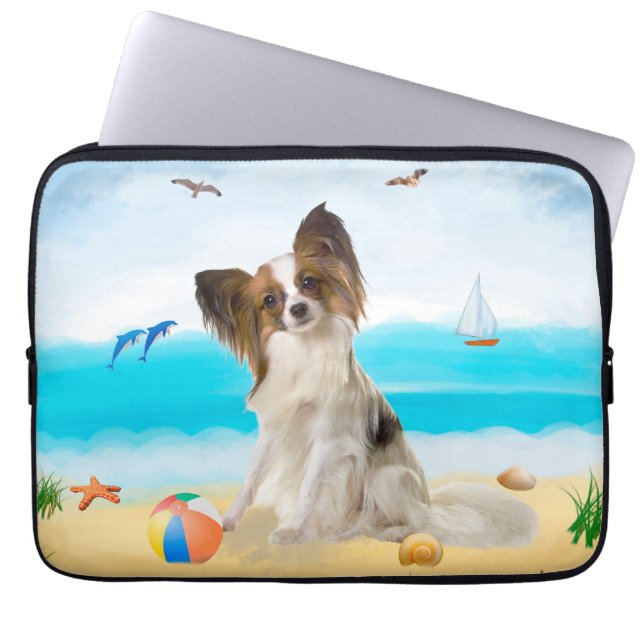 Papillon Hund på Beach Laptop Fodral (Framsidan)