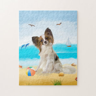 Papillon Hund på Beach Pussel