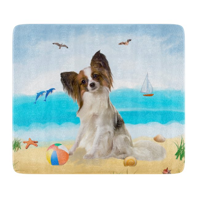 Papillon Hund på Strand (Framsidan)