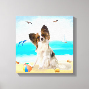 Papillon Hund på Strand Canvastryck