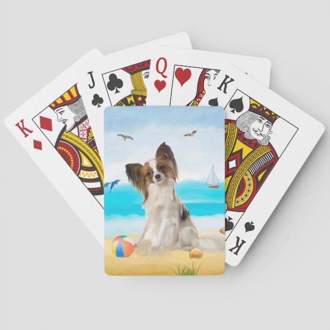 Papillon Hund på Strand Casinokort (Baksidan)