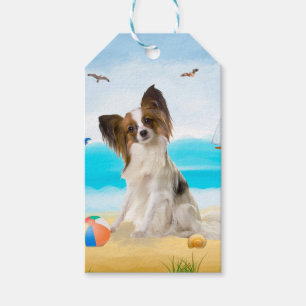 Papillon Hund på Strand Presentetikett