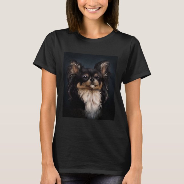 Papillon Hund Porträtt 83 T Shirt (Framsida)